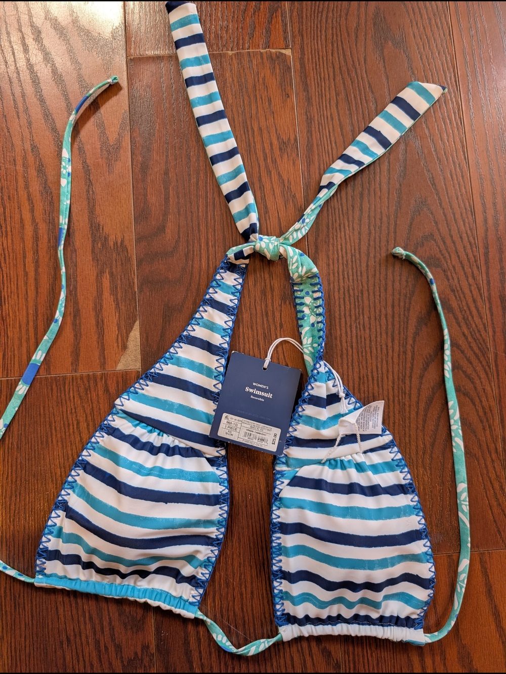 Roller Rabbit Target New Reversible Teal Floral Bikini Top Blue M Summer Beach - Picture 9 of 9